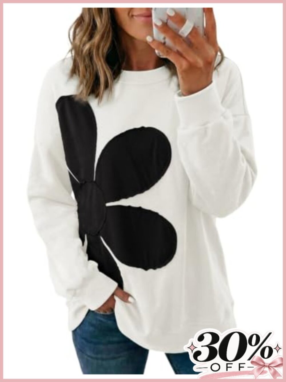 Dokotoo Crewneck Sweatshirt Long Sleeve Pullover Floral Patch Embroidery Casual